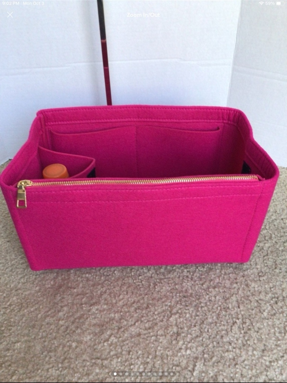 Hot Pink Felt Purse/Bag Organizer Insert with Zipper